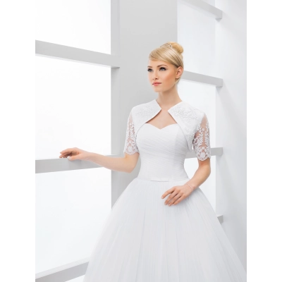 Bolero veste de mariée en satin et dentelle manches 1/2 Bolero veste de mariée en satin et dentelle manches 1/2