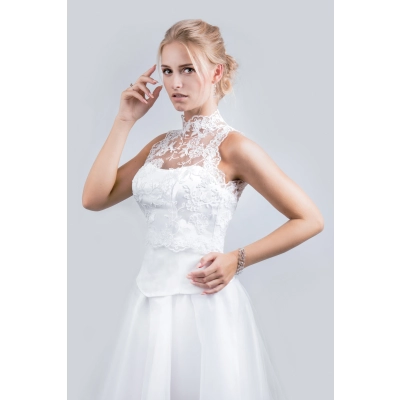 Col haut Bolero Dentelle veste de mariage sans manches broderie de dentelle boutons fixation Col haut Bolero Dentelle veste de mariage sans manches broderie de dentelle boutons fixation